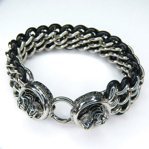 schweres Armband Edelstahl/Leder 23,5cm