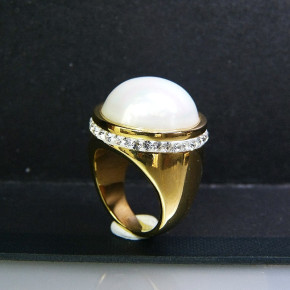 Edelstahlring vergoldet mit "Perle" Größe 54 (Ø ca. 17,2 mm)