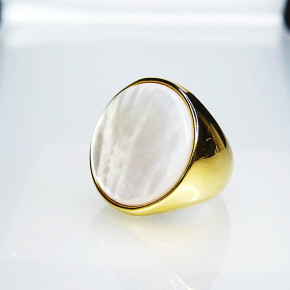 Edelstahlring vergoldet mit Perlmutt W 18,5