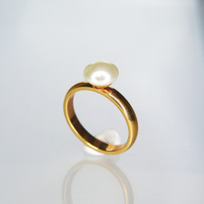 Edelstahlring mit "Perle" Größe 54 (Ø ca. 17,2 mm) / Rosè Vergoldet
