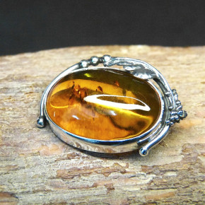 Bernstein-Brosche Silber antik