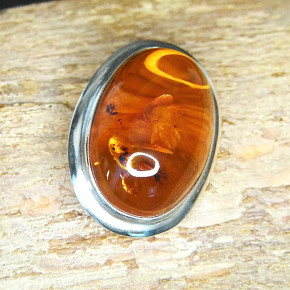 Bernstein-Brosche Silber oval