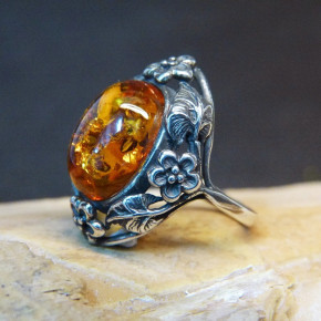 Silberring mit Bernstein Größe 59 (Ø ca. 18,8 mm)