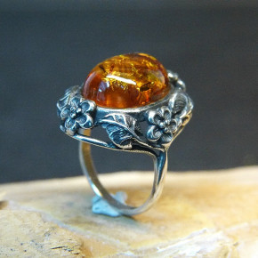 Silberring mit Bernstein Größe 59 (Ø ca. 18,8 mm)