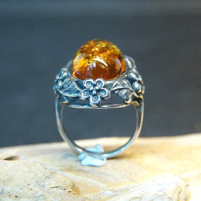 Silberring mit Bernstein Größe 59 (Ø ca. 18,8 mm)