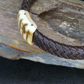 Flechtlederarmband mit Mammut-Rinde