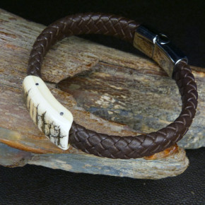 Flechtlederarmband mit Mammutrinde