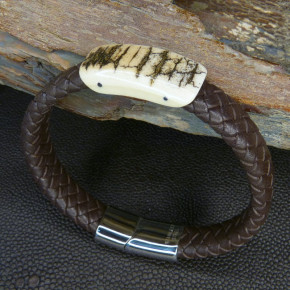 Flechtlederarmband mit Mammutrinde