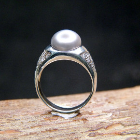 Silberering mit Perle u.Zirkonia W56