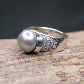 Silberering mit Perle u.Zirkonia W56