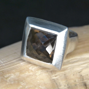 Silberring mattiert mit Rauchtopas W17,5