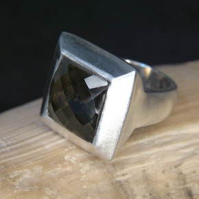 Silberring mattiert mit Rauchtopas W17,5