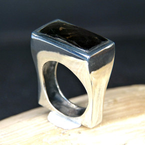 auffälliger Silberring mit Stein Größe 58 (Ø ca. 18,5 mm) / Rauchtopas