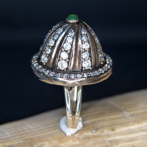 auffälliger Silberring teilvergoldet mit Smaragd W17,2