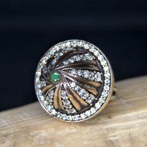 auffälliger Silberring teilvergoldet mit Smaragd W17,2