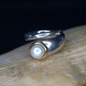 Silberring matt mit Perle W16,5 bis 17,5