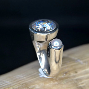 Silberring mit Perle und Zirkonia W16,2 bis 16,6