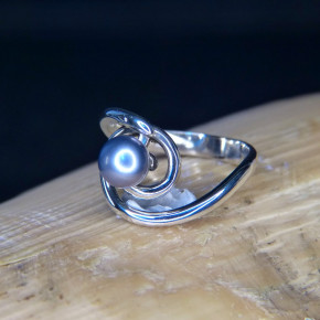 Silberring mit grauer Süßwasserperle W17 bis 18,5