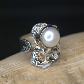 Silberring mit Perle W16,5 bis 18,5