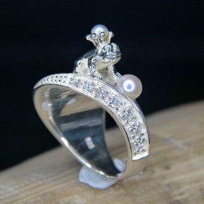 Silberring "Froschkönig" mit Perle und Zirkonia W18,8