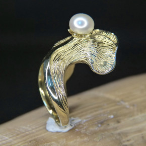 Silberring vergoldet mit Perle W17,2