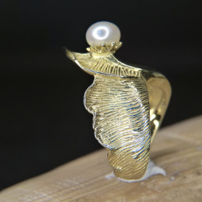 Silberring vergoldet mit Perle W17,2