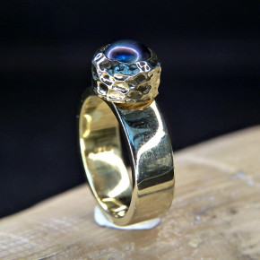 Silberring vergoldet mit Perle Größe 56 (Ø ca. 17,8 mm) / Zuchtperle grau