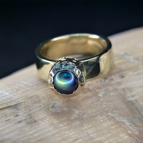 Silberring vergoldet mit Perle Größe 56 (Ø ca. 17,8 mm) / Zuchtperle grau