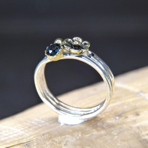 Silberring mit Teilvergoldung, Perle oder Granat Größe 56 (Ø ca. 17,8 mm) / Granat