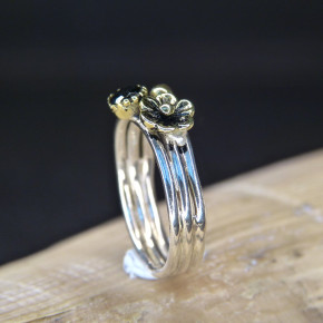 Silberring mit Teilvergoldung, Perle oder Granat Größe 56 (Ø ca. 17,8 mm) / Granat