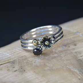 Silberring mit Teilvergoldung, Perle oder Granat Größe 56 (Ø ca. 17,8 mm) / Granat