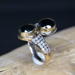 Silberring Teilvergoldet mit Granat W17 bis 17,5