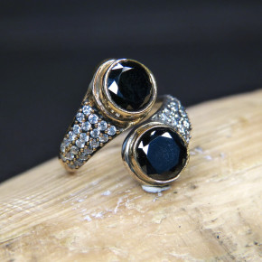 Silberring Teilvergoldet mit Granat W17 bis 17,5