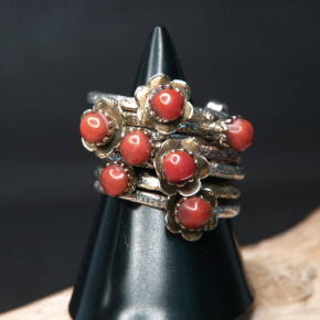 7er-Set Silberring mit Koralle W17,5