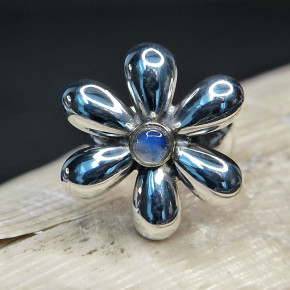 Silberring "Blume'" mit Stein oder Perle Größe 56 (Ø ca. 17,8 mm) / Mondstein