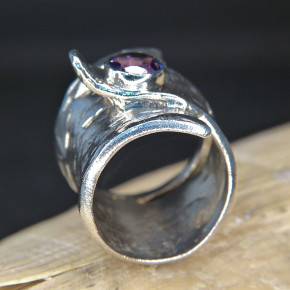 Silberring mit Onyx oder Amethyst Größe 63 (Ø ca. 20,1 mm) / Amethyst