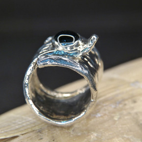 Silberring mit Onyx oder Amethyst Größe 54 (Ø ca. 17,2 mm) / Onyx