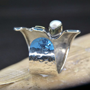 breiter Silberring mit Stein oder Perle Größe 55 (Ø ca. 17,5 mm) / Süßwasserperle