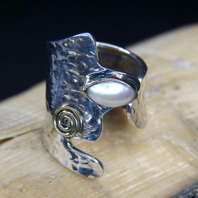 breiter Silberring mit Stein oder Perle Größe 55 (Ø ca. 17,5 mm) / Süßwasserperle