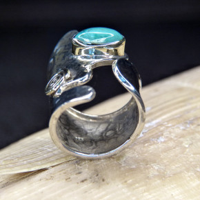breiter Silberring mit Stein oder Perle Größe 55 (Ø ca. 17,5 mm) / Türkis