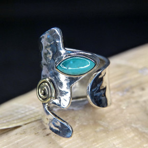 breiter Silberring mit Stein oder Perle Größe 55 (Ø ca. 17,5 mm) / Türkis