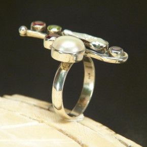 Silberring mit Perlen und echten Steinen Größe 54 (Ø ca. 17,2 mm)