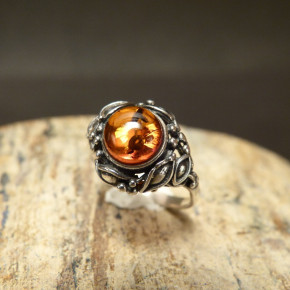 Silberring mit Bernstein Größe 57 (Ø ca. 18,2 mm)