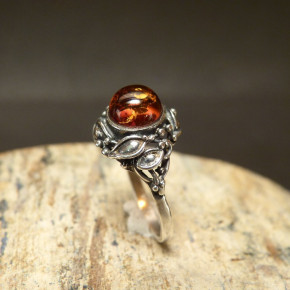 Silberring mit Bernstein Größe 57 (Ø ca. 18,2 mm)