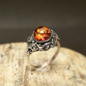 Silberring mit Bernstein Größe 57 (Ø ca. 18,2 mm)